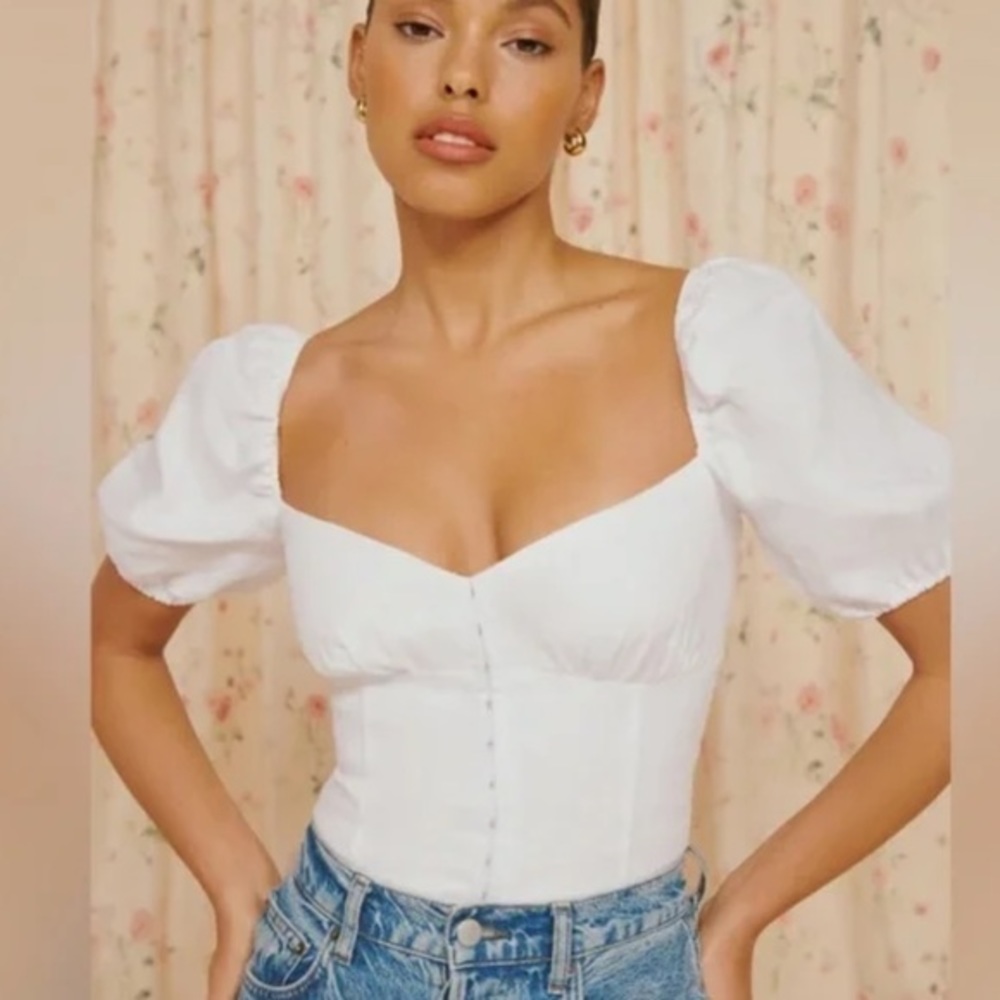 Reformation- Rome Linen Top, White